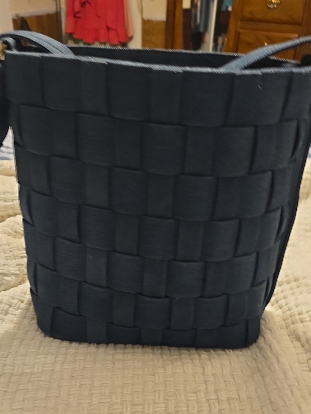 a.n.a Navy Woven Bucket Bag with Zip Pocket